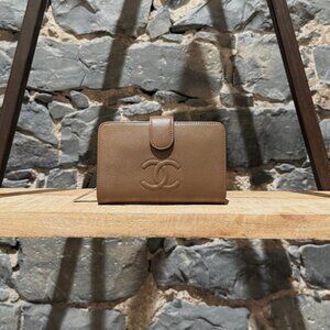 Chanel Brown Caviar Zip Compact French Purse Wallet
